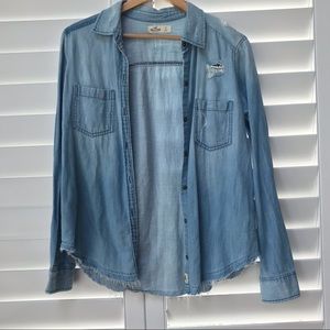 Hollister Distressed Thin Button Down Shirt S